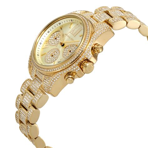 Michael Kors mini bradshaw gold dial crystal pave ladies watch 